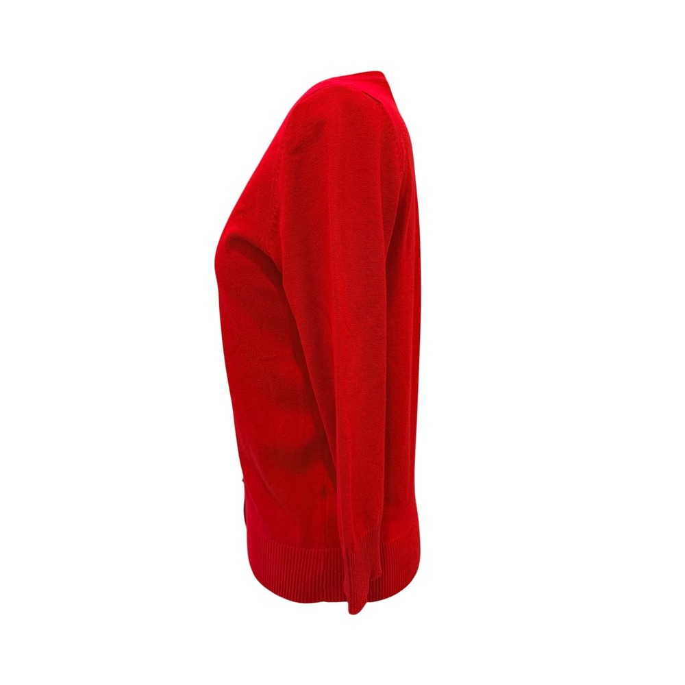 Cable & Gauge Womens Red Cardigan Rhinestone Bow Button 3/4 Sleeve Sweater Small - Picture 4 of 9